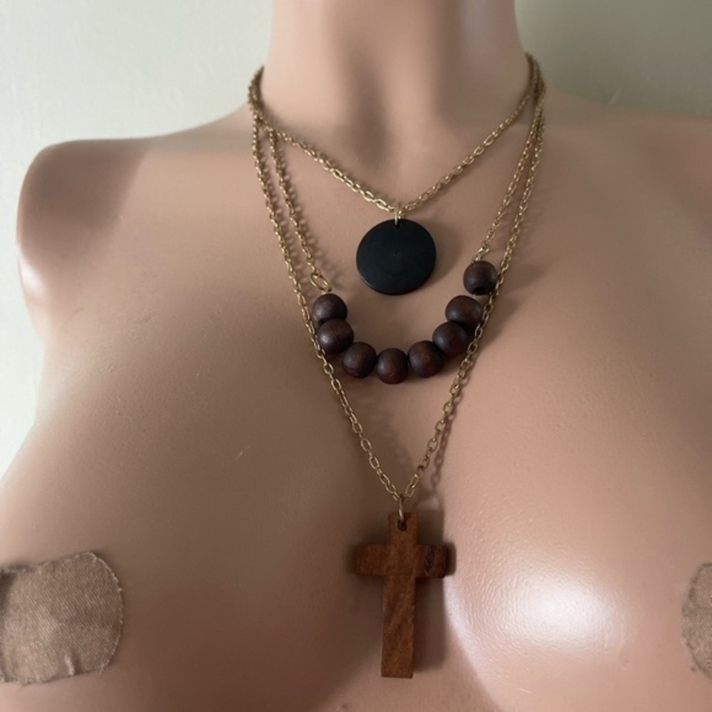 Multi-Layered Cross Beaded Necklace